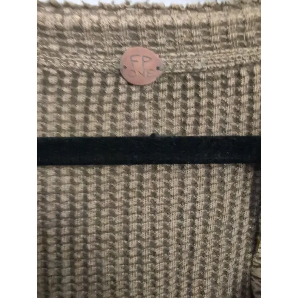 Free People FP One Colt Thermal Waffle Knit Distressed Henley Top Size Small